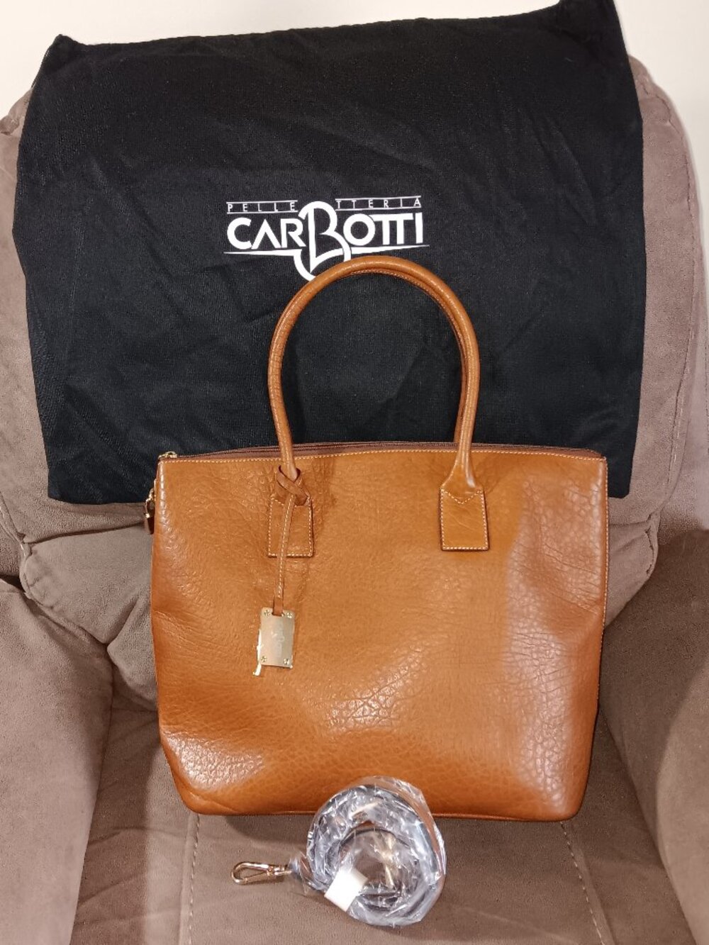 Carbotti Merylin Cognac Soft Calf Italian Leather Locking Tote Shoulder Bag